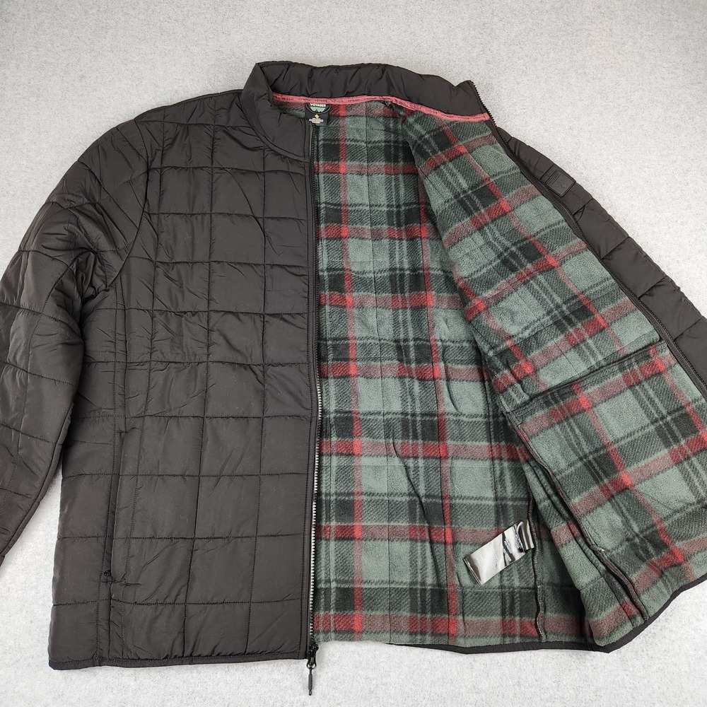 Voyager Mens Black‎ Quilted Puffer Jacket Fleece Plaid Lined Full Zip XXL Coat